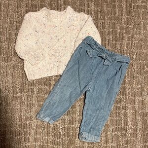 Oshkosh B’Gosh White Knit Sweater and Denim Pants Set